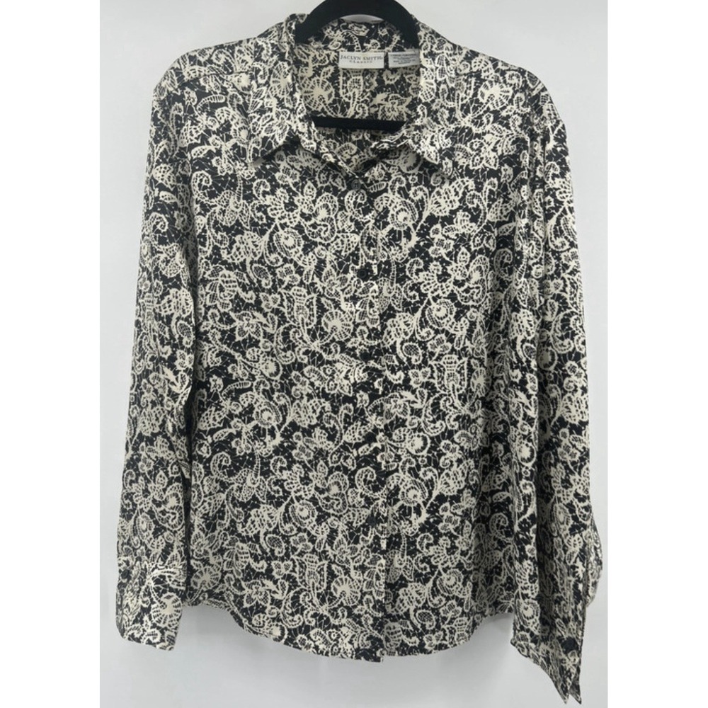 Vintage Whimsigoth Lace Print Button Up Shirt Blouse L Dark Romantic